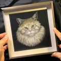 Bespoke clear acrylic cat portrait home decor highlighting the detailed hand etched line lines