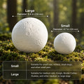 Size guide comparing the large 9.4 inch and small 4.7 inch moon-shaped pet memorial urns