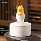 Bird memorial urn size guide showing total height, jar height and diameter in inches