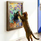 Wall-mounted cat scratcher art with natural sisal surface