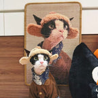 A cute cat scratching a custom-sized durable cat scratcher board happily.