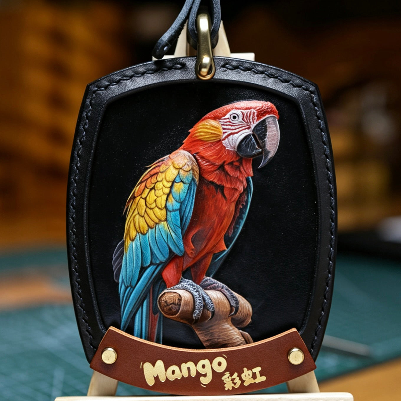 Get a personalized hand-carved leather pet portrait keychain from your photo! Perfect bespoke 3D dog, cat, or bird memorial gift and luxury bag charm.