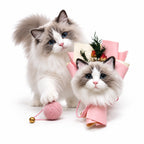 Personalized pet wool felt cat portrait wedding bouquet charm and flower boutonniere shown with real Ragdoll cat photo comparison.