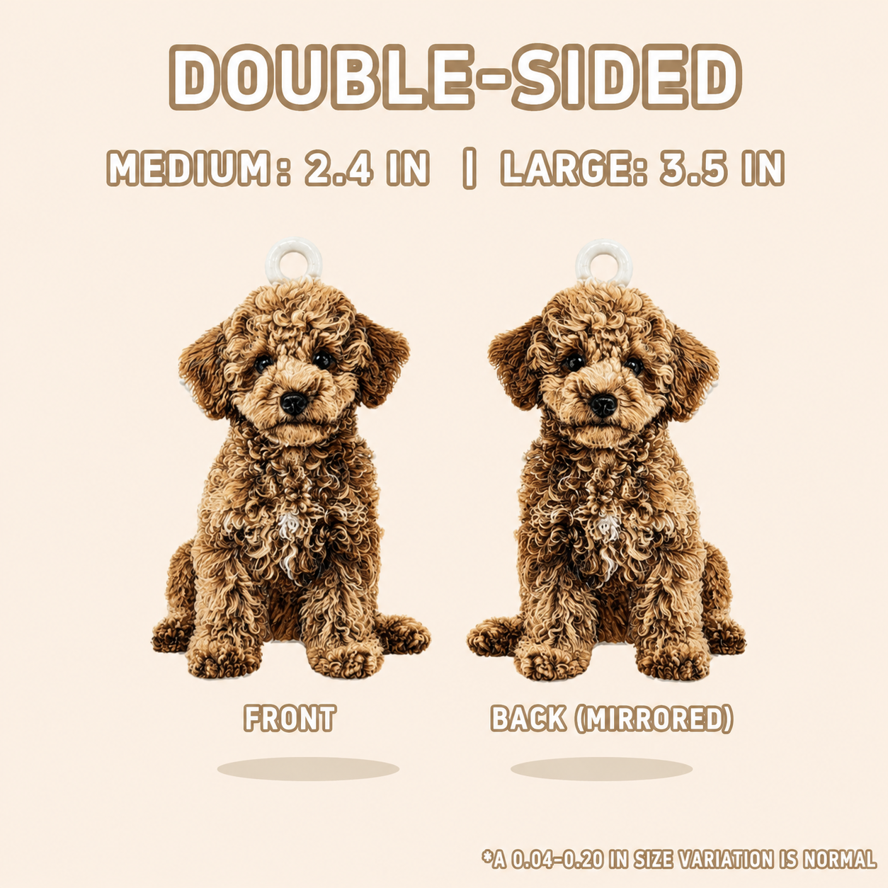 A custom 3D pet relief keychain featuring a detailed hand-painted dog portrait.