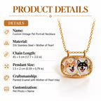 Product details for a 316 stainless steel and mother-of-pearl pet portrait necklace with 15 by 20 mm pendant
