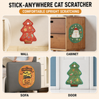 Product variety showcase for a festive cat scratching board, displaying three cute holiday themes including a snowman, pumpkin ghost, and Christmas tree designed to brighten home decor.