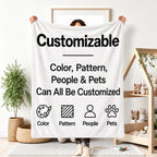 Flannel blanket customization graphic listing colors, patterns, people and pets