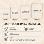 Polyester flannel blanket size chart with four options from 70 by 100 to 150 by 200 cm
