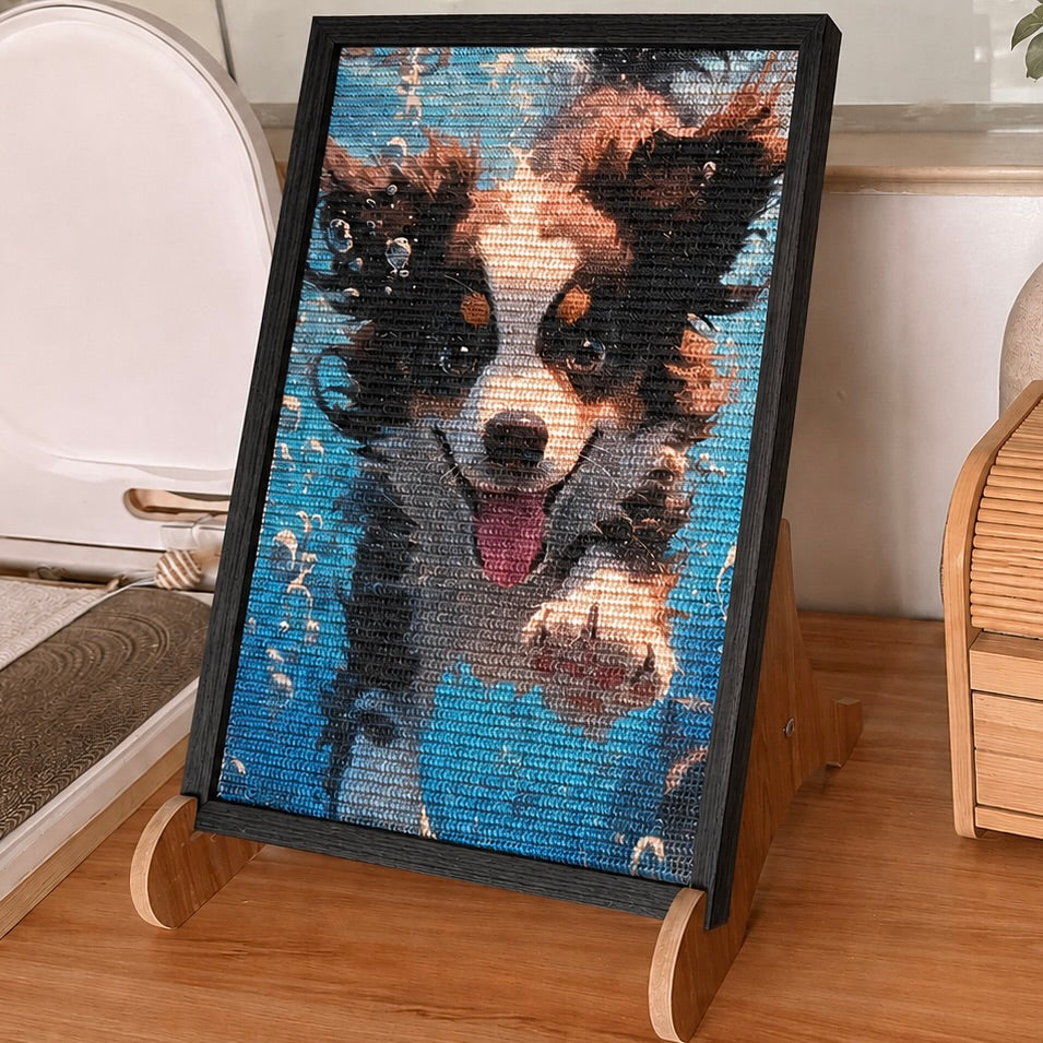 Floor standing cat scratching board with frame design protecting living room rug