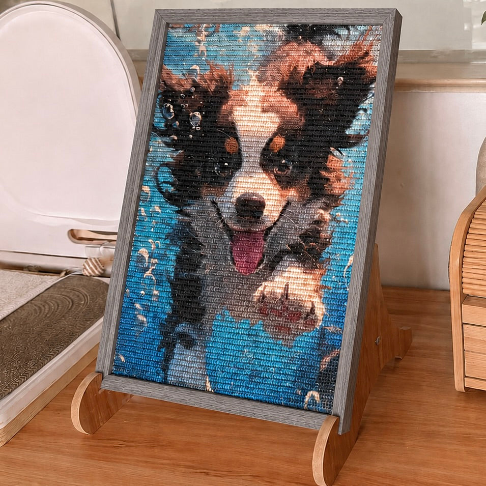 Unframed and framed custom cat scratcher board options in black gray and beige