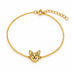 Gold-tone chain bracelet with a custom Corgi portrait charm and extension chain