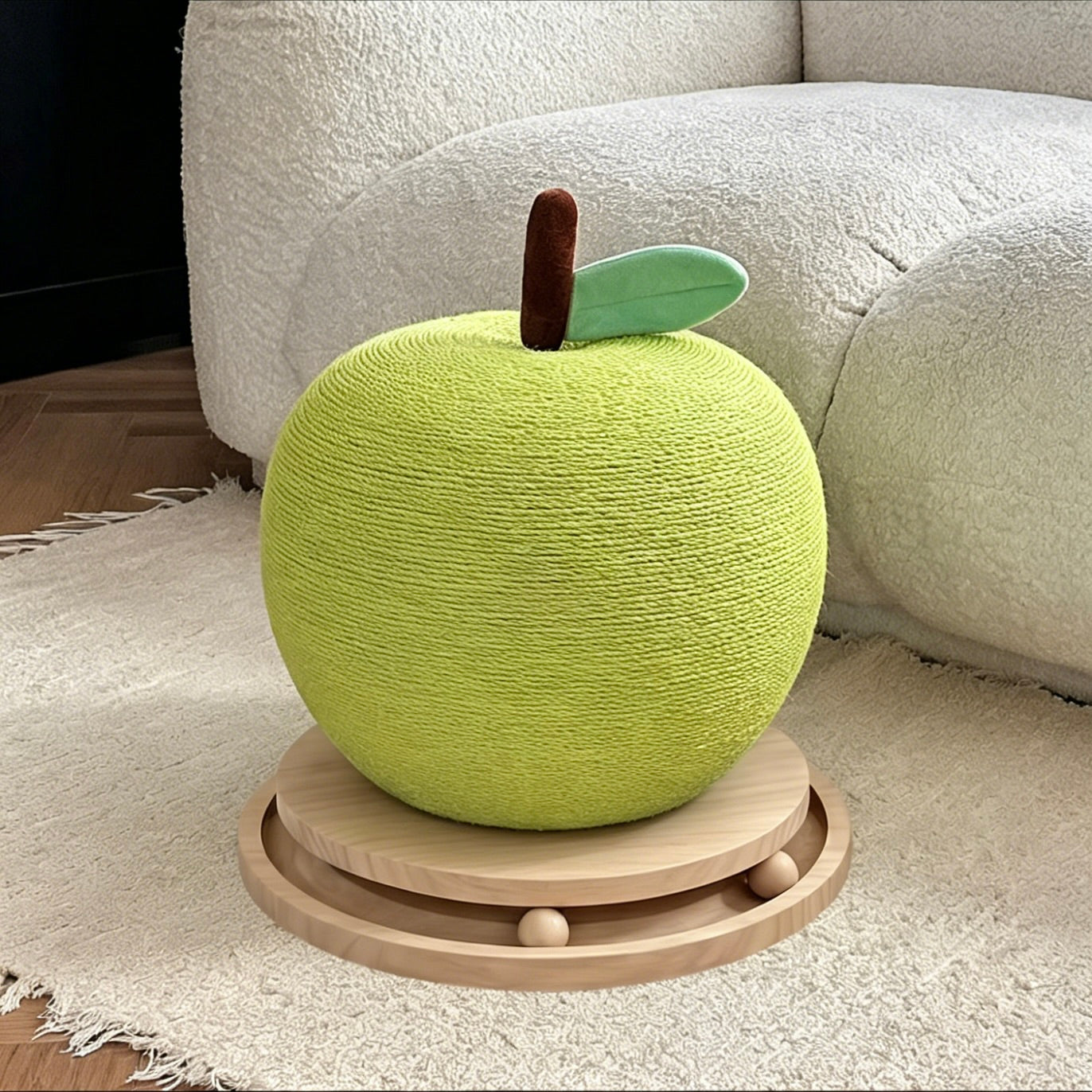 Green apple cat scratching post with base