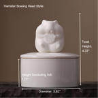 Hamster Head Down memorial urn size guide showing total height, jar height and diameter in inches