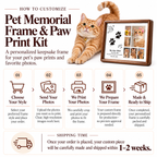 Step-by-step customization process guide and 1-2 week shipping timeline for personalized pet memorial frame and paw print kit