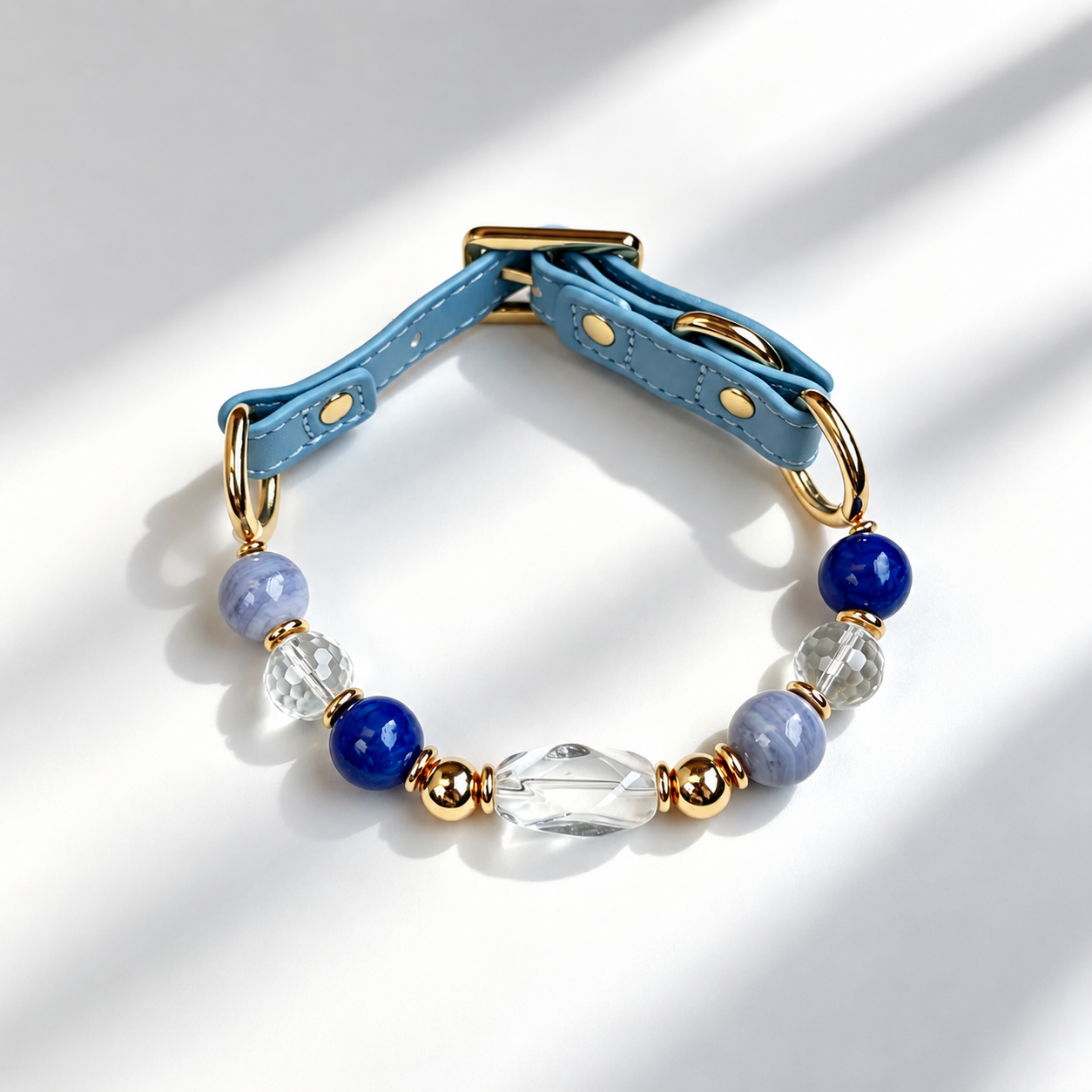 crystal pet collar with natural gemstone beads