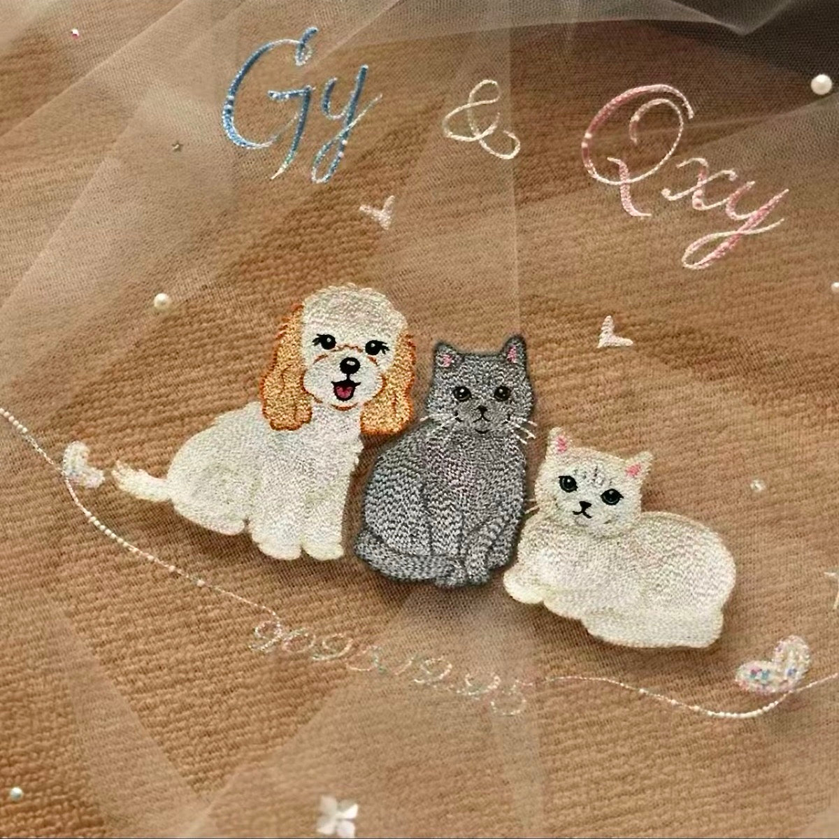 Full embroidery style premium hand stitched pet wedding veil for brides