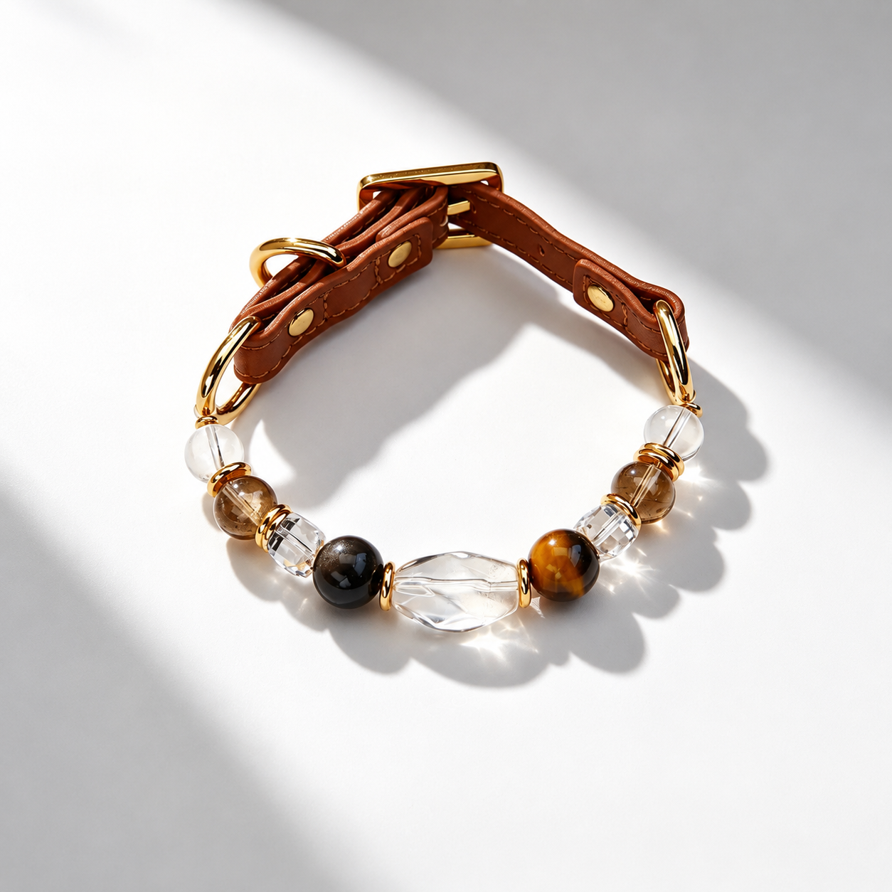 crystal pet collar with natural gemstone beads