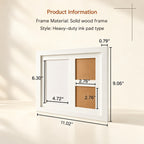 Product size chart and frame dimensions for personalized pet paw print clay kit frame, showing 11.02 by 9.06 inch solid wood frame measurements