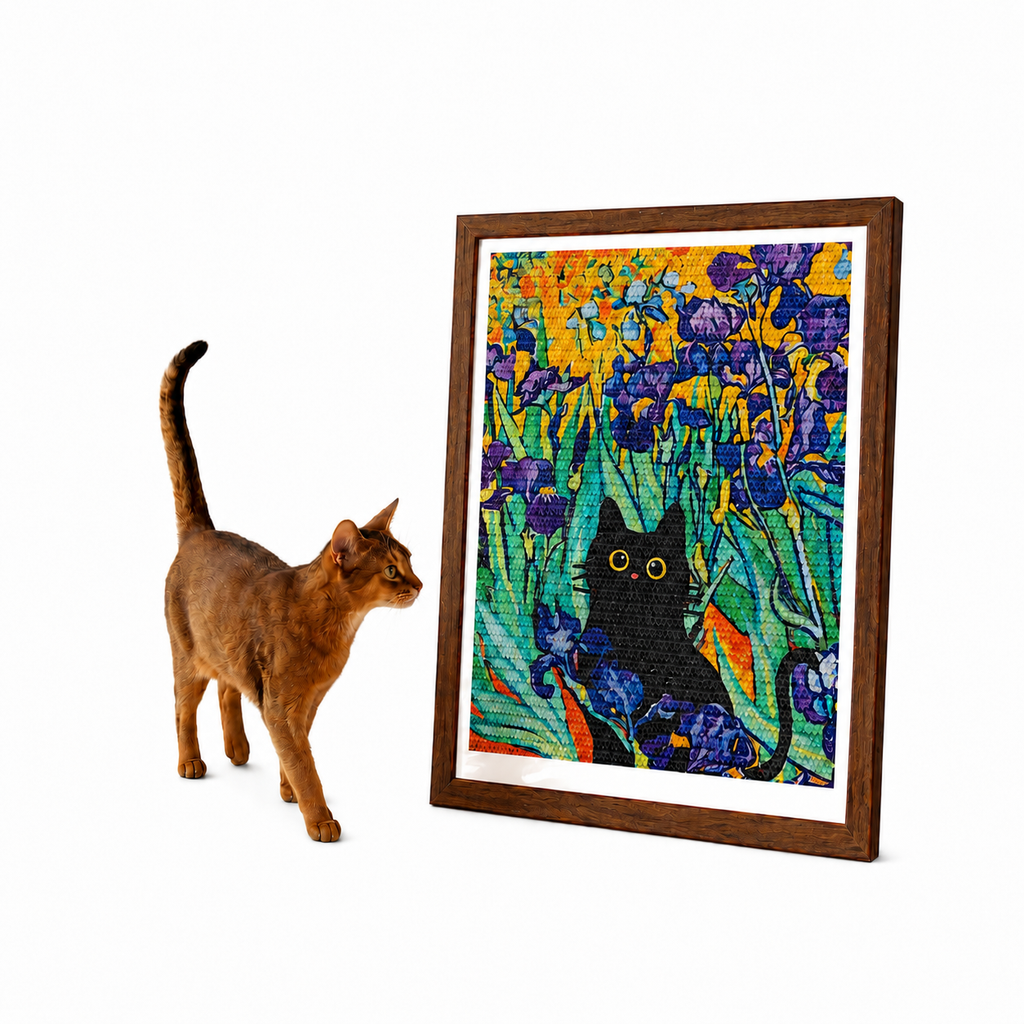 Framed wall-mounted cat scratcher art for indoor cats