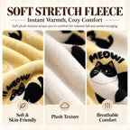 Close-up of yellow cat-print stretch fleece and the light-colored inner fabric