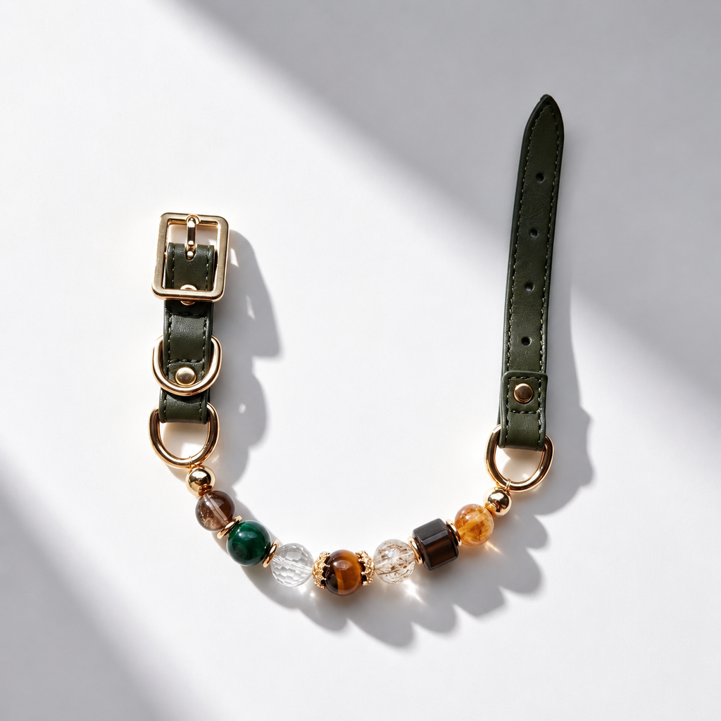 crystal pet collar with natural gemstone beads
