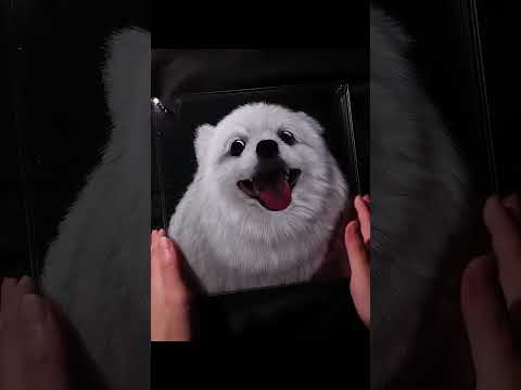 Custom 5-layer 3D pet memorial acrylic fine art featuring a hand-painted Samoyed dog portrait plaque by Memopaw.