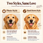 Golden dog photo and illustrated portrait compared as two design styles for a custom sherpa blanket