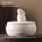 Standard Standing Rabbit memorial urn guide showing volume, jar height and diameter